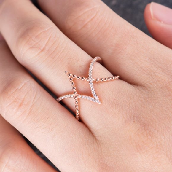 Bride Wedding/Women Beach Party Vintage Rose Gold Cross Crystal Ring, VIP296 - Picture 4 of 6